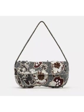 ZARA Embroidered Sequin Beaded Pearl Shoulder Bag Shopper Tote Handbag